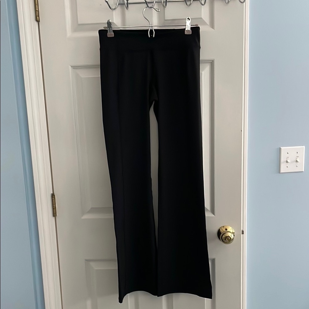Black Boot Cut Pants with Stretchy Fabric and Wide Waistband